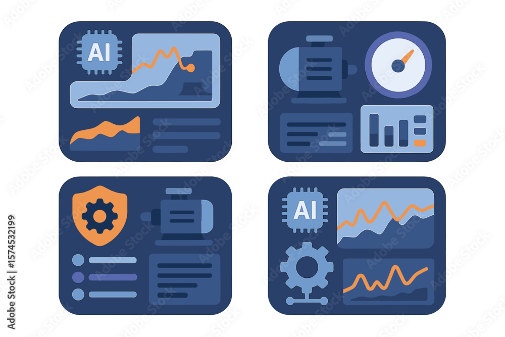 Poster visual representation of artificial intelligence analytics and performance metrics in a modern digit