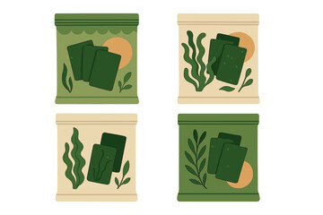 Colorful packaging design featuring snacks made from seaweed and green ingredients © Mark