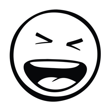 The image depicts a laughing smiley face with exaggerated expressions