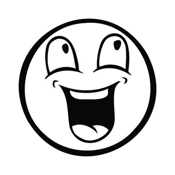 A laughing face is looking up at the sky excitedly
