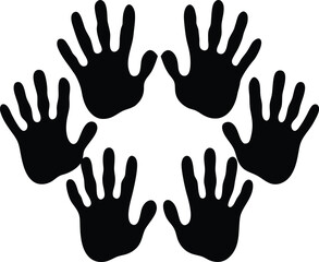 Obraz premium Six Black Handprints Forming a Circle on White