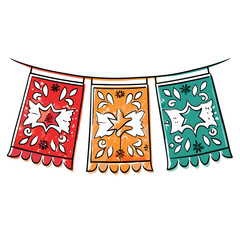 Papel Picado Banner for Celebrating National Hispanic Heritage Month with Colorful Designs for Cultural Awareness, Festive Events, and Celebratory Decorations  