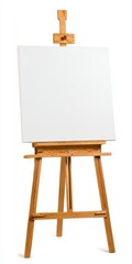 Wooden Easel With White Canvas. Artist's Painting Equipment in Studio Setting