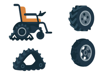 Unique mobility device featuring tracks and wheels designed for versatile outdoor use in various terrains