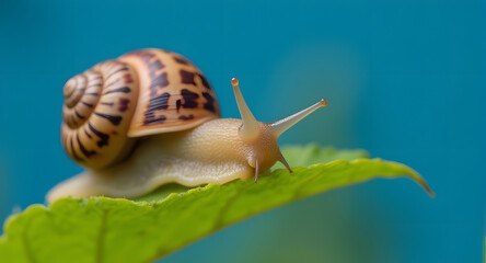 Snail on Leaf, Close-up Macro