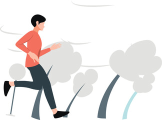 The girl is running in the cold air