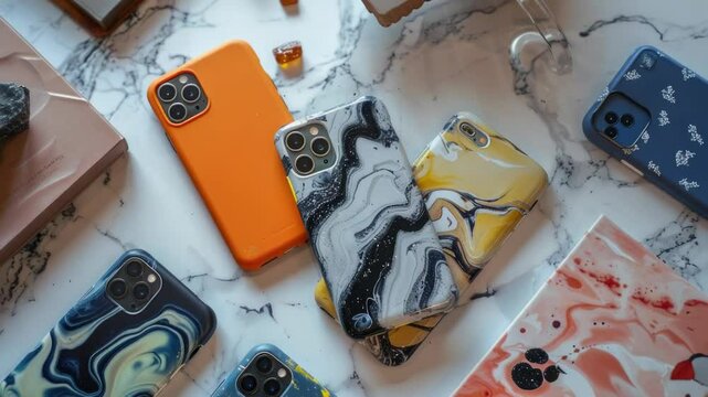 A collection of cell phones arranged on a surface