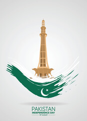 Pakistan miner brush flag independence day 14 august vector poster