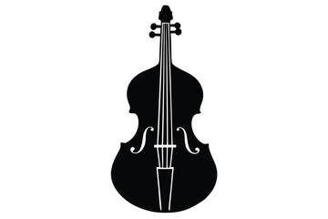 Fototapeta premium Elegant black silhouette of a double bass on a white background