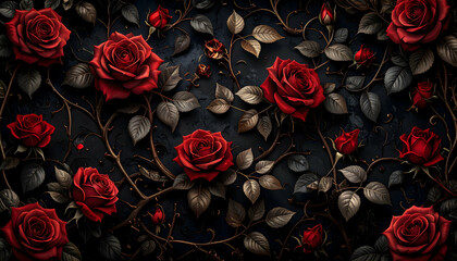 Dark Red Roses with Gothic Vines.
