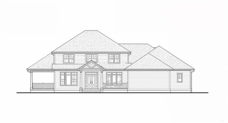Fototapeta premium House elevation from east side view line art hand drawing in plain white background