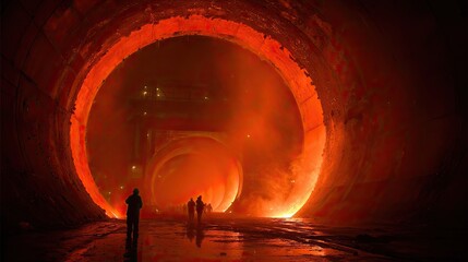 Vessel Pipe Coating in Vessel Pipe Coating Process with Vessel Pipe Coating Precision Illuminated tunnel showcasing industrial work.