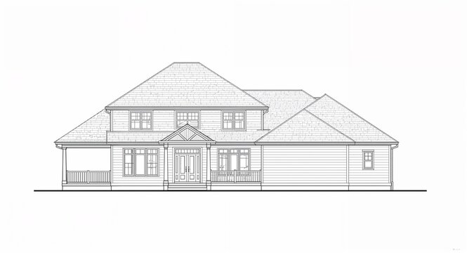 House elevation from east side view line art hand drawing in plain white background