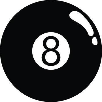 Iconic black number 8 pool ball in simple vector style. Used for billiard themes, retro design, magic ball concept, or game assets.
