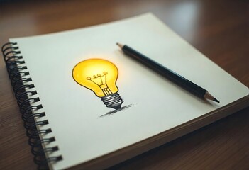 Idea Illuminated: A Light Bulb Sketch in an Open Notebook