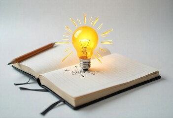 Idea Illuminated: A Light Bulb Sketch in an Open Notebook