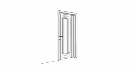 Side angle of modern wooden main entrance door line art hand drawing in plain white background