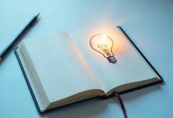 Idea Illuminated: A Light Bulb Sketch in an Open Notebook