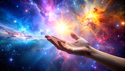 Hand Holding Cosmic Light.