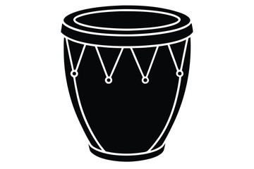 Black silhouette of a traditional conga drum with white outline