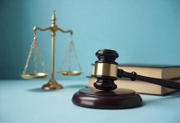 Justice in Session: Gavel and Law Book on a Wooden Desk