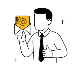 Businessman holding email envelope icon. Online communication and message concept.