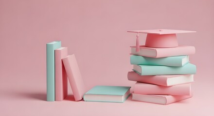 Abstract composition of suspended colorful cubes on pink background