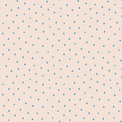 Clean seamless pattern with blue watercolor raindrops on beige background. Great for baby projects, nursery printables, soft weather themes, and minimal textile design
