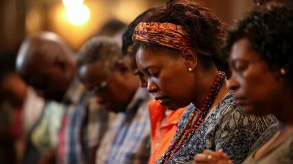 Intimate moment of African American congregants engaging in a shared prayer reflecting spiritual devotion and the strength of community connections in a welcoming church environment
