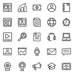 Collection of Basic Webinar Related Vector Line Icons. Contains Icons like Computer, Date, Paper, Login and more. Editable stroke. 48x48 pixels