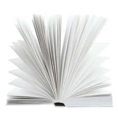 Open blank book with pages fanned out on transparent background, cutout png
