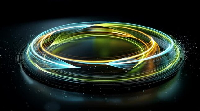 An abstract, glowing visualization of a circular economy process.	