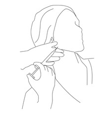 jaw injection. Chin liposuction flat design. Cosmetic surgery on face with dotted lines. For plastic surgery clinic, 