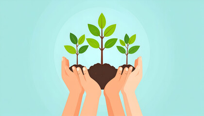 Hands holding growing plants.