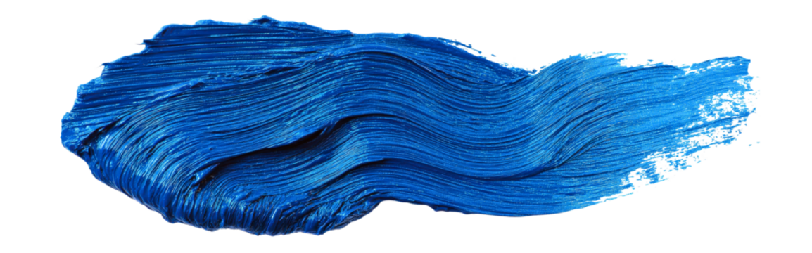 Thick textured blue paint brush stroke with visible bristle marks and glossy highlights isolated on transparent background