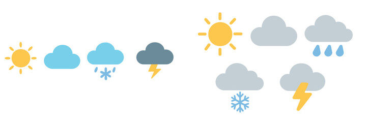 Weather symbols depicting sunny, rainy, snowy, and stormy conditions in a colorful design
