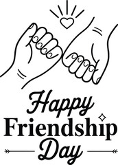 Friendship Day outline stock Handshake and Heart Symbol that says Happy Friendship Day