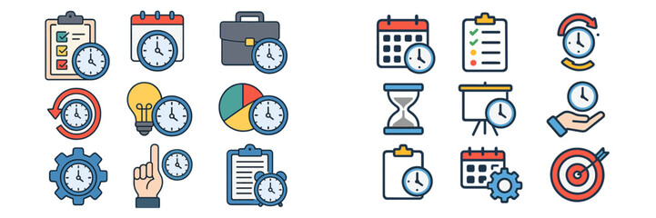 Clock icons representing time management and productivity tools displayed in a visually engaging arrangement