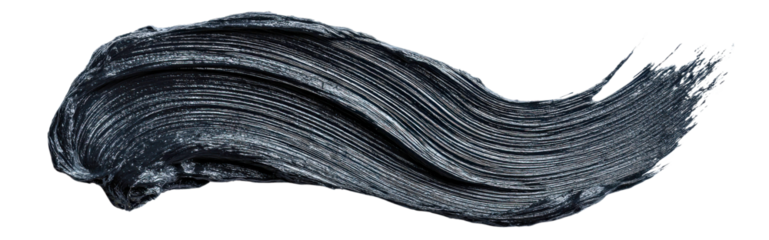 A thick textured dark grey paint brush stroke with visible bristles and a glossy finish isolated on transparent background