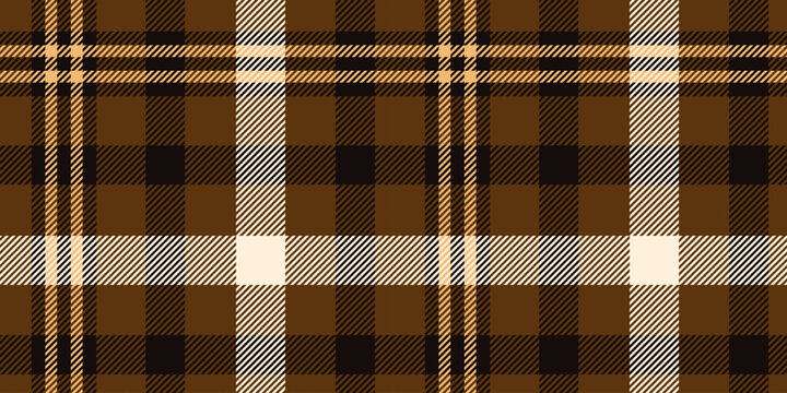 A seamless brown and black tartan plaid pattern with warm, rich tones and bold lines, ideal for rustic textiles, decor, and autumn themes.