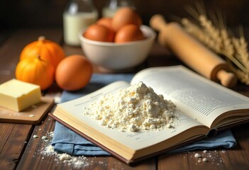 Baking Essentials: Flour, Eggs, and a Recipe Book