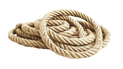 Obraz premium Natural jute rope twisted in loops on white background, isolated on transparent background, cutout png