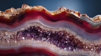 Close-up of banded agate with amethyst