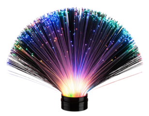Front View of LED Fiber Optic Lamp with Glowing Multicolor Strands, Isolated on Transparent Background