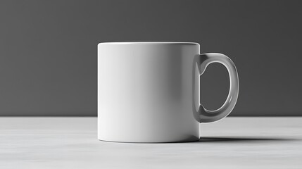 Obraz premium Blank white coffee mug on a light surface.