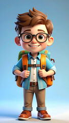 Happy Boy Backpack Travel Cartoon.