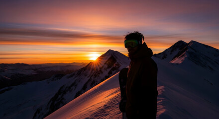 Obraz premium Sunrise silhouette on mountain peak
