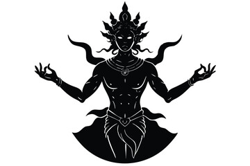 Mystical figure in meditation with elaborate headdress and flowing garments