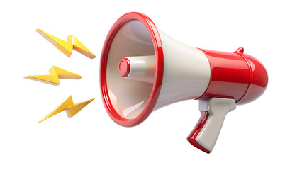 Red and White Megaphone with Lightning Bolts on Transparent Background