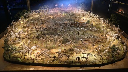 Ancient animal skeletons in an exhibit